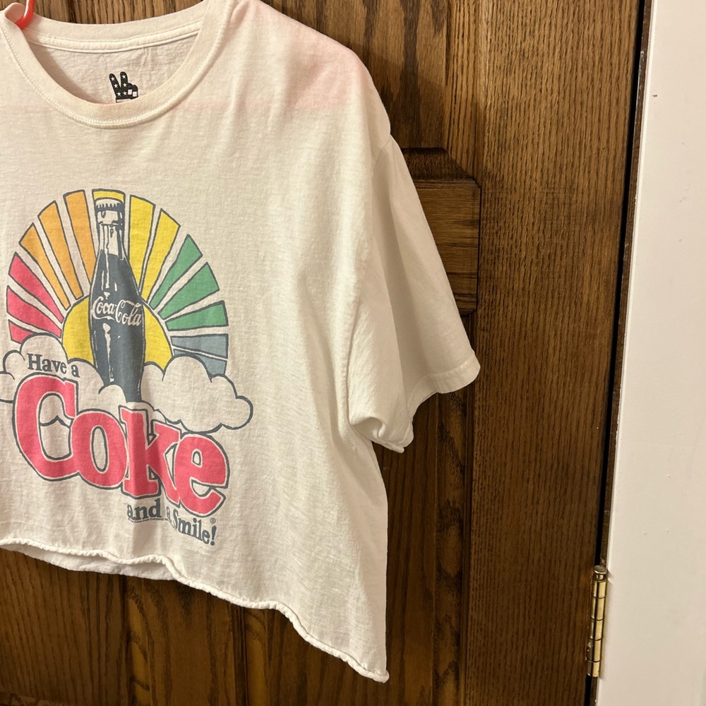Coca Cola Have a Coke and a Smile White Graphic Crop Top Tee Medium - Picture 4 of 7